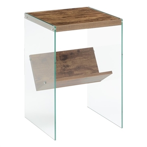 pemberly row v console table w/ shelf in nutmeg wood finish & clear glass panels