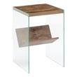 Pemberly Row V Console Table w/ Shelf in Nutmeg Wood Finish & Clear Glass Panels