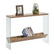 Pemberly Row V Console Table w/ Shelf in Nutmeg Wood Finish & Clear Glass Panels