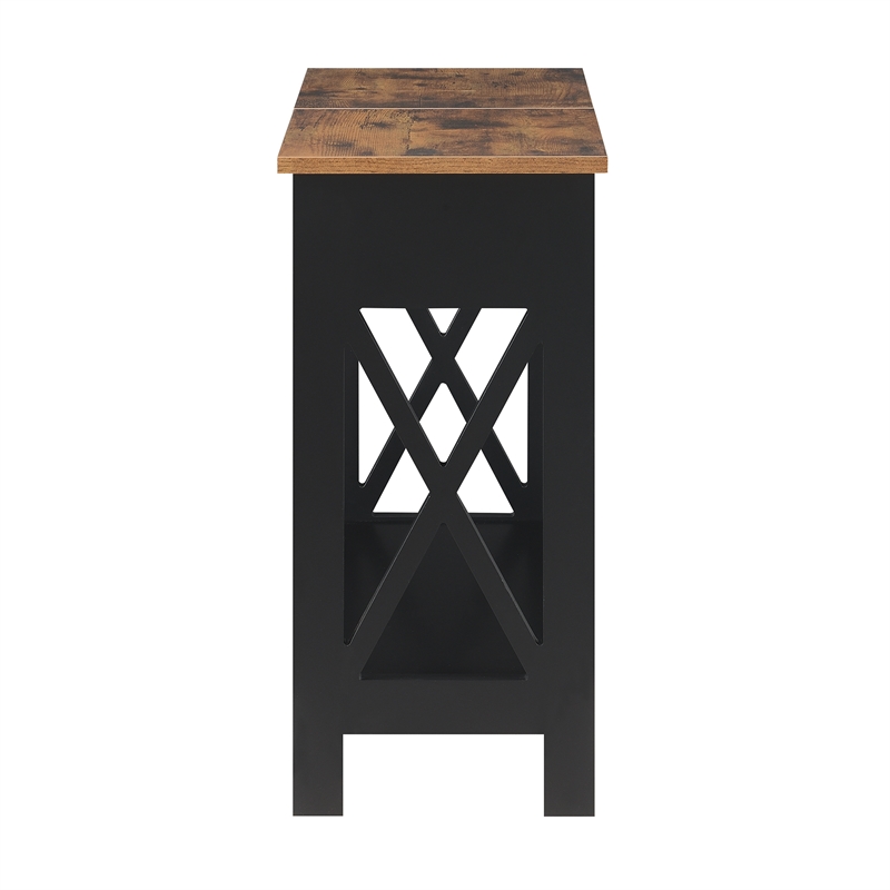Pemberly Row Flip-Top End Table w/ Charging Station & Shelf in Black Wood Finish