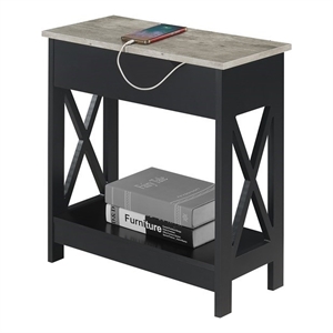 Pemberly Row Flip-Top End Table w/ Charging Station & Shelf in Black Wood Finish