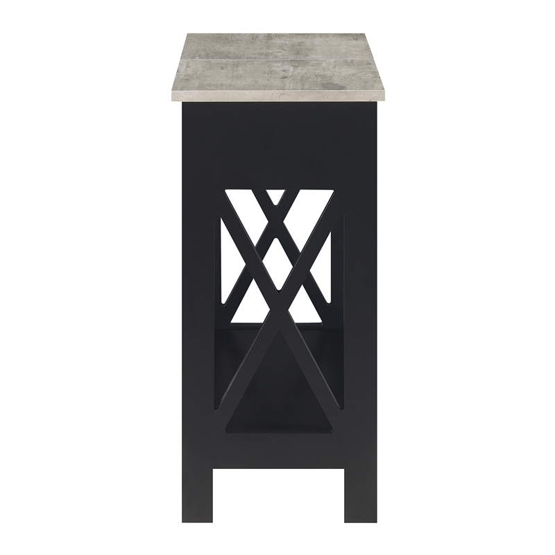 Pemberly Row Flip-Top End Table w/ Charging Station & Shelf in Black Wood Finish