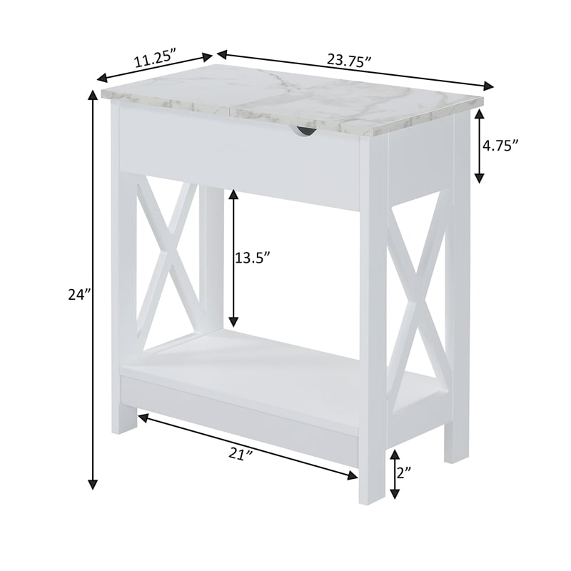 Pemberly Row Flip Top End Table w/ Charging Station & Shelf in White Wood Finish