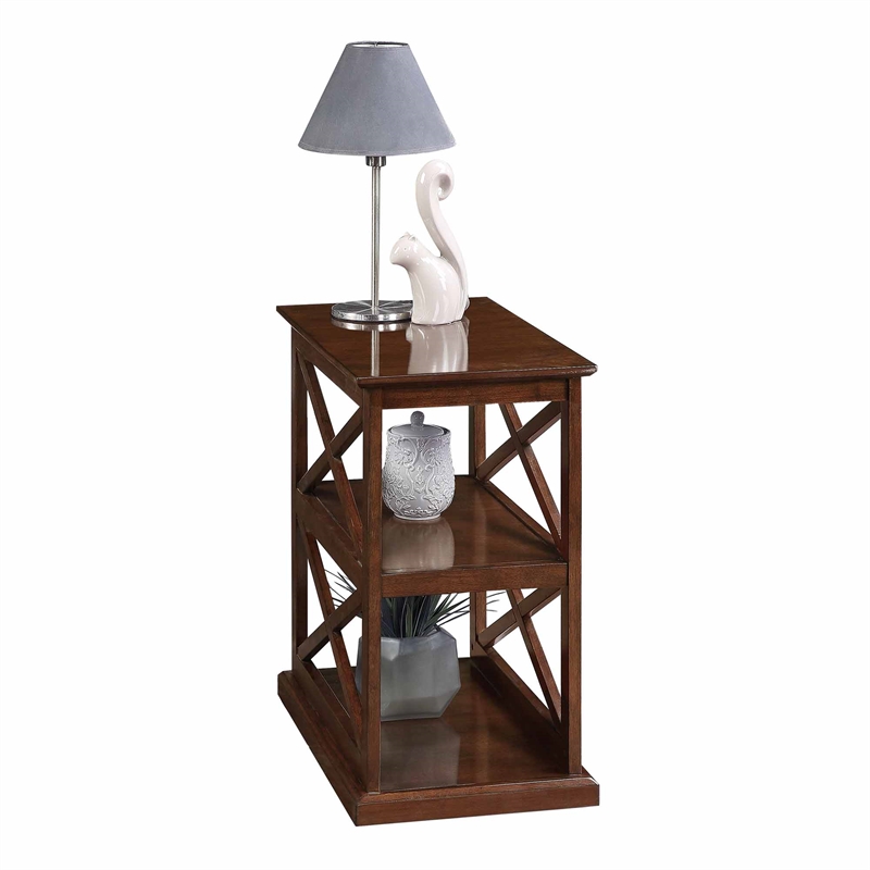 Pemberly Row Chairside End Table w/ Shelves in Espresso Wood Finish w/ 