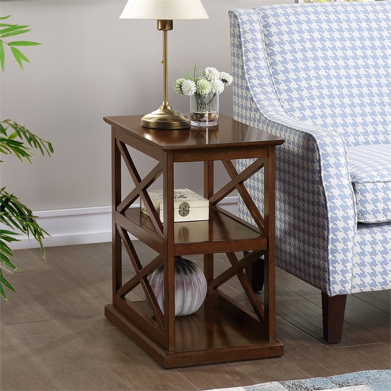 Pemberly Row Chairside End Table w/ Shelves in Espresso Wood Finish w/ 