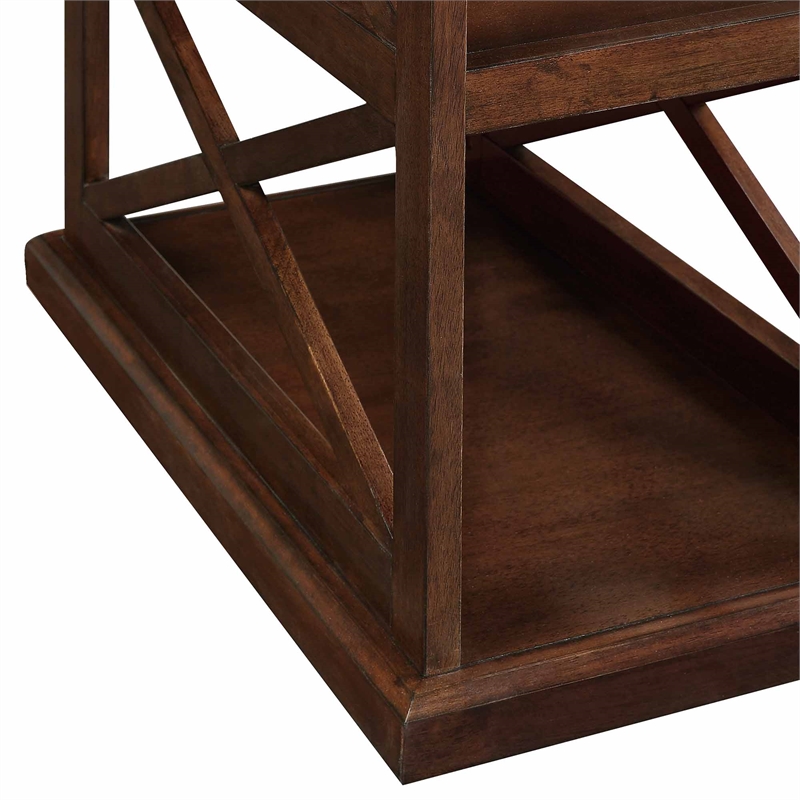 Pemberly Row Chairside End Table w/ Shelves in Espresso Wood Finish w/ 