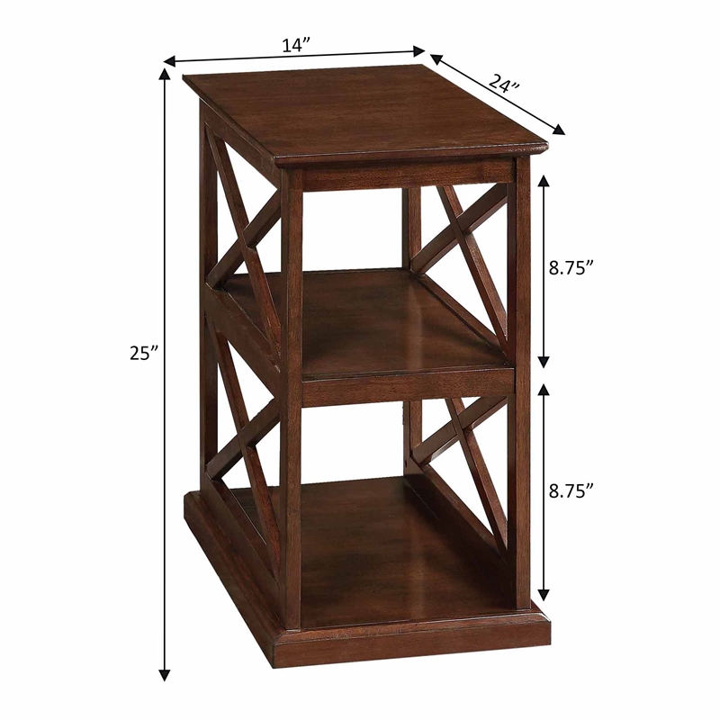 Pemberly Row Chairside End Table w/ Shelves in Espresso Wood Finish w/ 