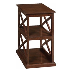 Pemberly Row Chairside End Table w/ Shelves in Espresso Wood Finish w/ &quotX&quot Sides