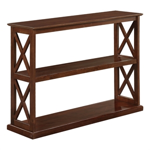 Pemberly Row Console Table w/ Shelves in Espresso Wood Finish w/ &quotX&quot Side Frames