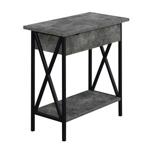 Pemberly Row Flip Top End Table w/ Charging Station - Weathered Gray Wood Finish