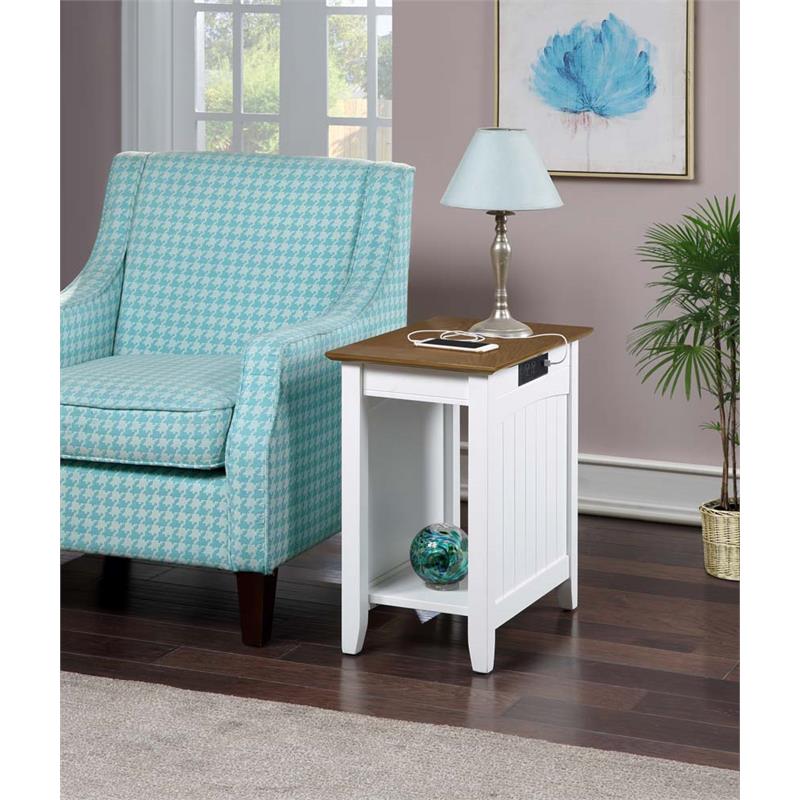 Pemberly Row End Table w/ Charging Station in White & Driftwood Brown Wood