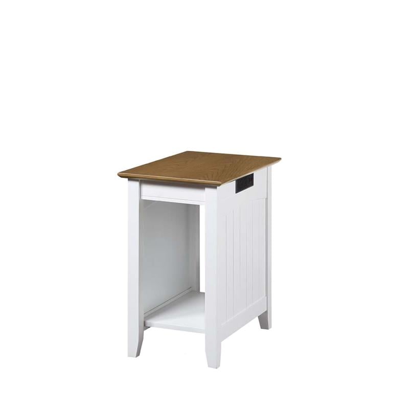 Pemberly Row End Table w/ Charging Station in White & Driftwood Brown Wood