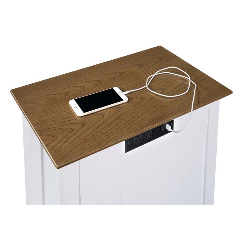 Pemberly Row End Table w/ Charging Station in White & Driftwood Brown Wood