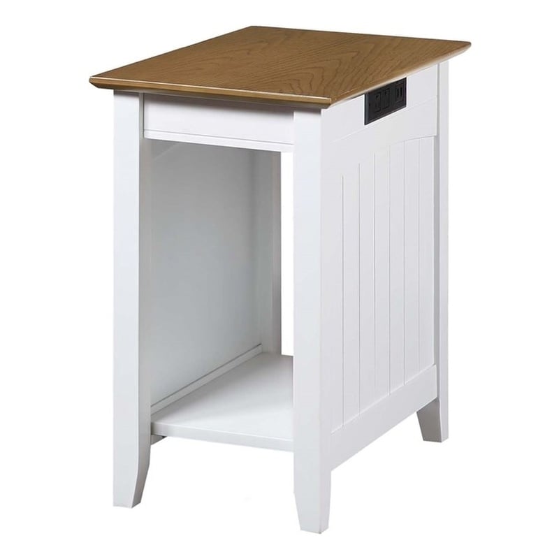 Pemberly Row End Table w/ Charging Station in White & Driftwood Brown Wood