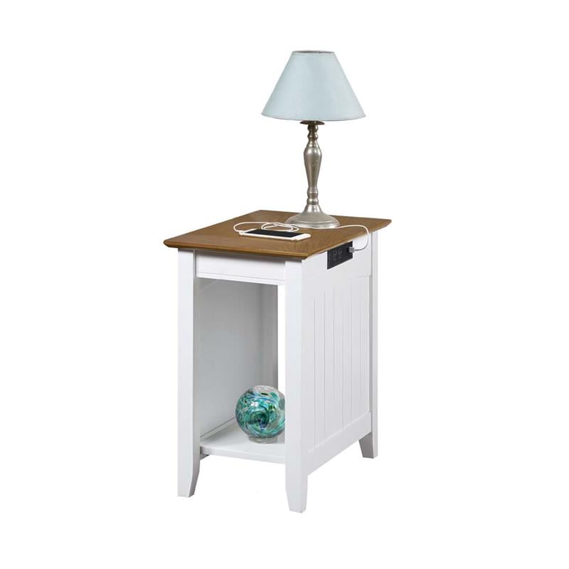 Pemberly Row End Table w/ Charging Station in White & Driftwood Brown Wood