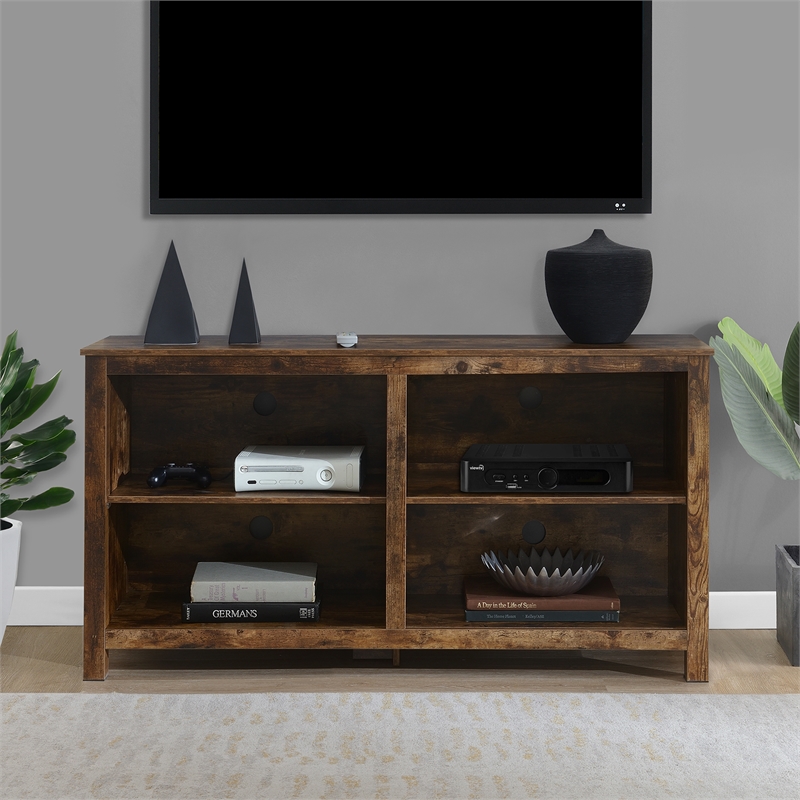 Pemberly Row TV Stand with Shelves for TVs up to 65 Inches in Walnut Wood