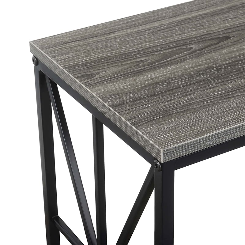 Pemberly Row Chairside End Table w/Charging Station and Shelf in Gray Wood