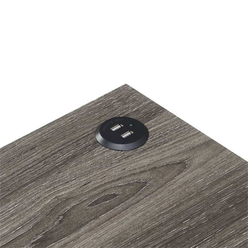Pemberly Row Chairside End Table w/Charging Station and Shelf in Gray Wood