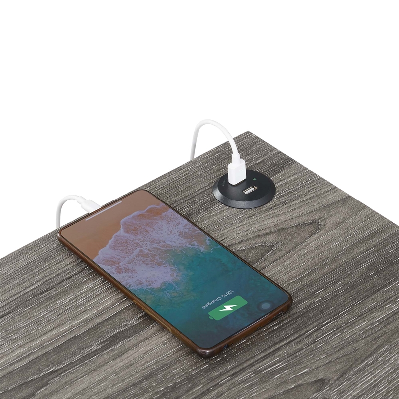 Pemberly Row Chairside End Table w/Charging Station and Shelf in Gray Wood