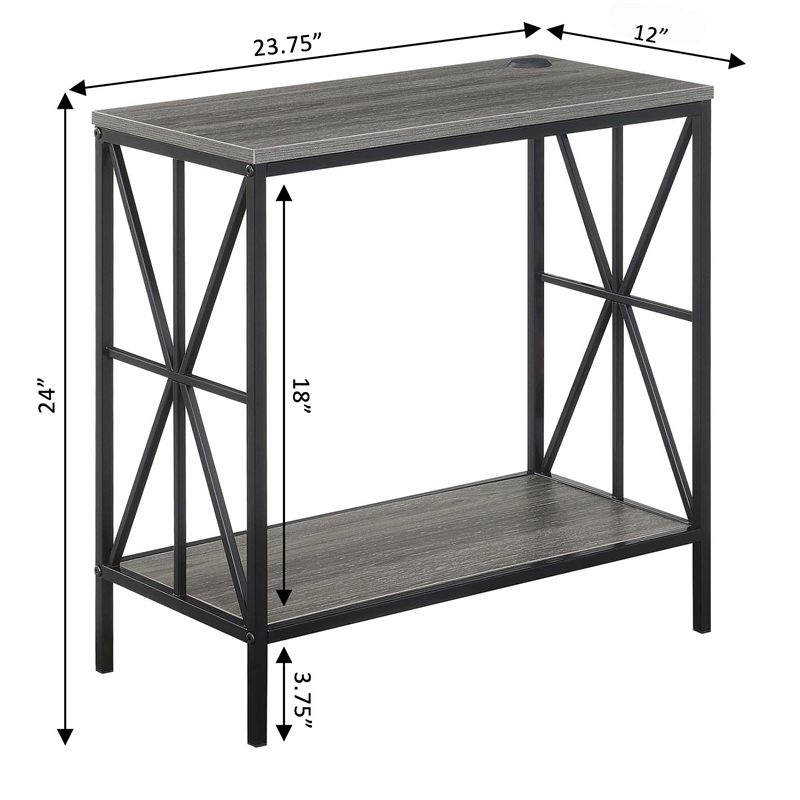 Pemberly Row Chairside End Table w/Charging Station and Shelf in Gray Wood