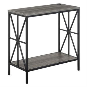 Pemberly Row Chairside End Table w/Charging Station and Shelf in Gray Wood