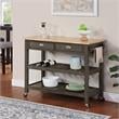 Pemberly Row Three-Tier Butcher Block Kitchen Cart w/ Drawers in Gray Wood
