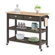 Pemberly Row Three-Tier Butcher Block Kitchen Cart w/ Drawers in Gray Wood