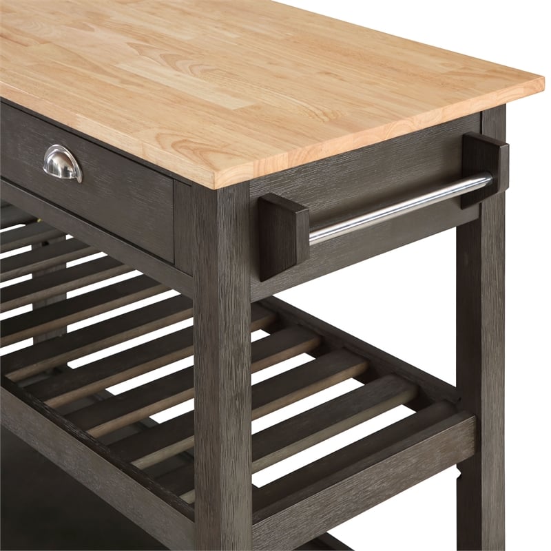 Pemberly Row Three-Tier Butcher Block Kitchen Cart w/ Drawers in Gray Wood