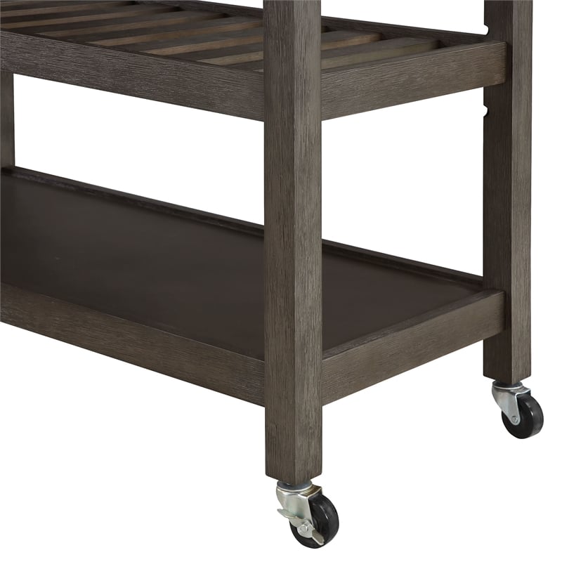 Pemberly Row Three-Tier Butcher Block Kitchen Cart w/ Drawers in Gray Wood
