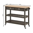 Pemberly Row Three-Tier Butcher Block Kitchen Cart w/ Drawers in Gray Wood