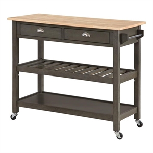 Pemberly Row Three-Tier Butcher Block Kitchen Cart w/ Drawers in Gray Wood