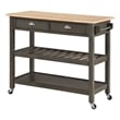 Pemberly Row Three-Tier Butcher Block Kitchen Cart w/ Drawers in Gray Wood