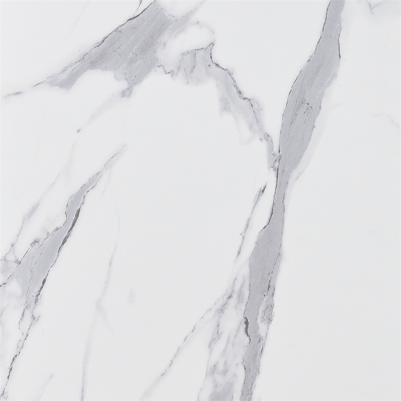 Pemberly Row TV Stand Console with Shelves in White Faux Marble Wood Finish