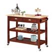 Pemberly Row Three-Tier Butcher Block Kitchen Cart w/Drawers- Mahogany Wood