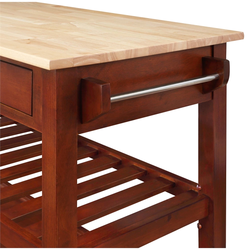 Pemberly Row Three-Tier Butcher Block Kitchen Cart w/Drawers- Mahogany Wood