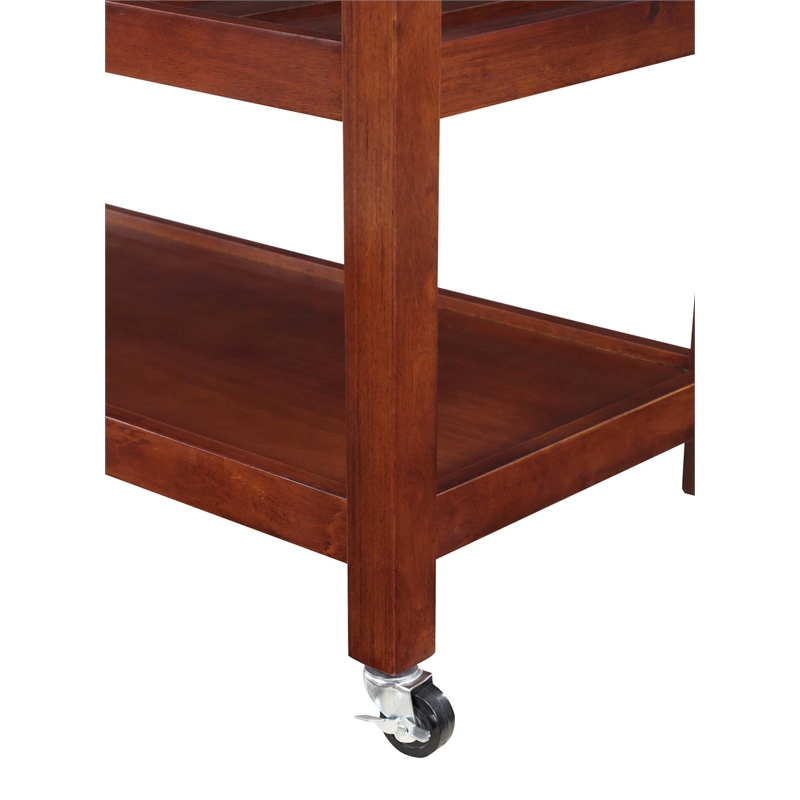 Pemberly Row Three-Tier Butcher Block Kitchen Cart w/Drawers- Mahogany Wood