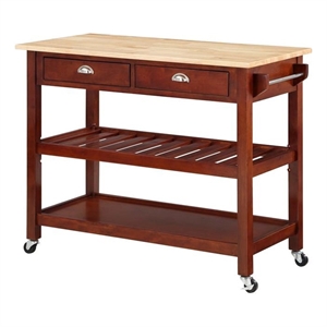 Pemberly Row Three-Tier Butcher Block Kitchen Cart w/Drawers- Mahogany Wood