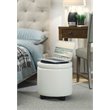 Pemberly Row Round Accent Storage Ottoman in Ivory White Faux Leather Fabric