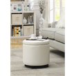 Pemberly Row Round Accent Storage Ottoman in Ivory White Faux Leather Fabric