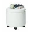 Pemberly Row Round Accent Storage Ottoman in Ivory White Faux Leather Fabric