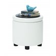 Pemberly Row Round Accent Storage Ottoman in Ivory White Faux Leather Fabric