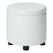 Pemberly Row Round Accent Storage Ottoman in Ivory White Faux Leather Fabric