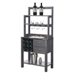 Pemberly Row Serving Bar in Faux Black Marble and Weathered Gray Wood Finish