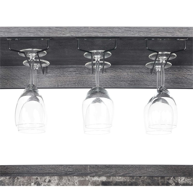 Pemberly Row Serving Bar in Faux Black Marble and Weathered Gray Wood Finish