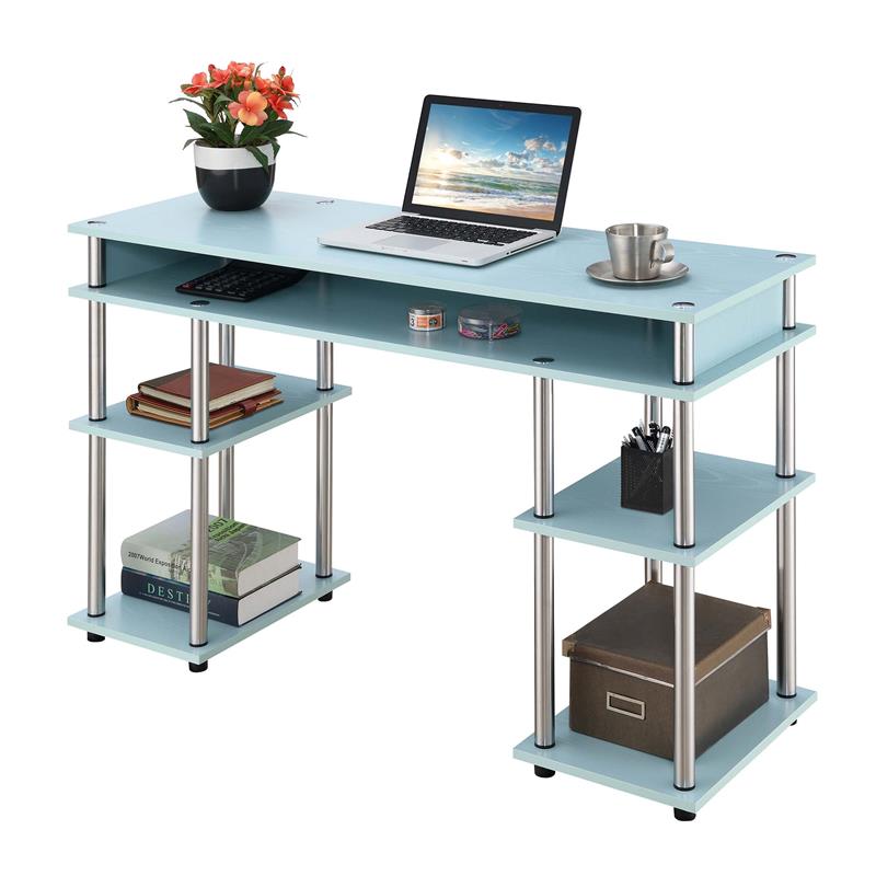 Pemberly Row No Tools Student Desk with Shelves in Seafoam Green Wood Finish