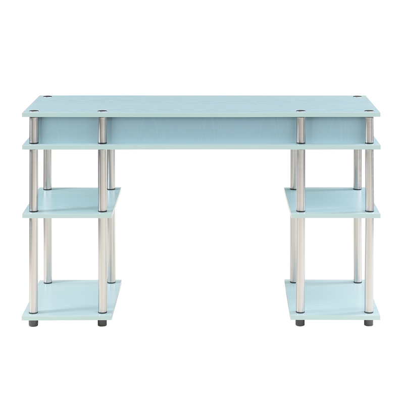 Pemberly Row No Tools Student Desk with Shelves in Seafoam Green Wood Finish