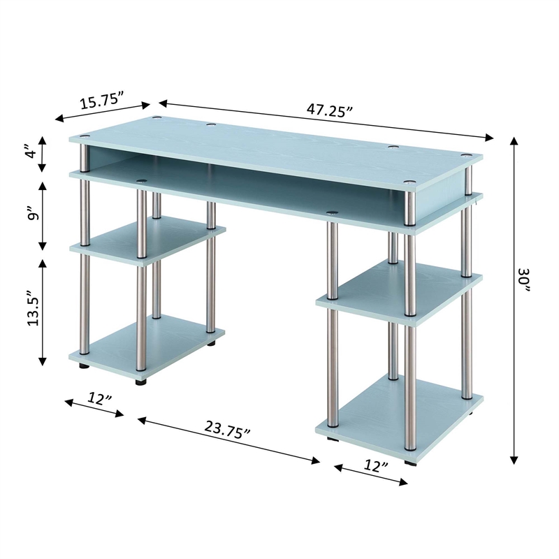 Pemberly Row No Tools Student Desk with Shelves in Seafoam Green Wood Finish