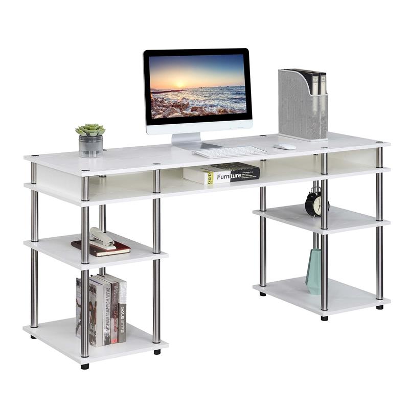 Pemberly Row No-Tools 60-inch Deluxe Student Desk with Shelves in White Wood