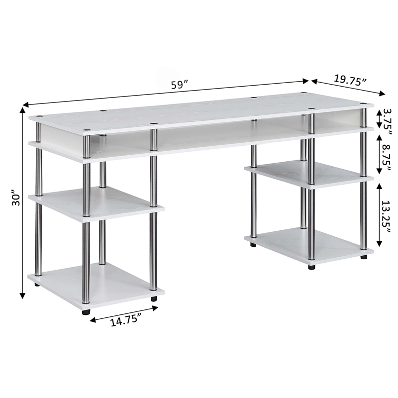 Pemberly Row No-Tools 60-inch Deluxe Student Desk with Shelves in White Wood