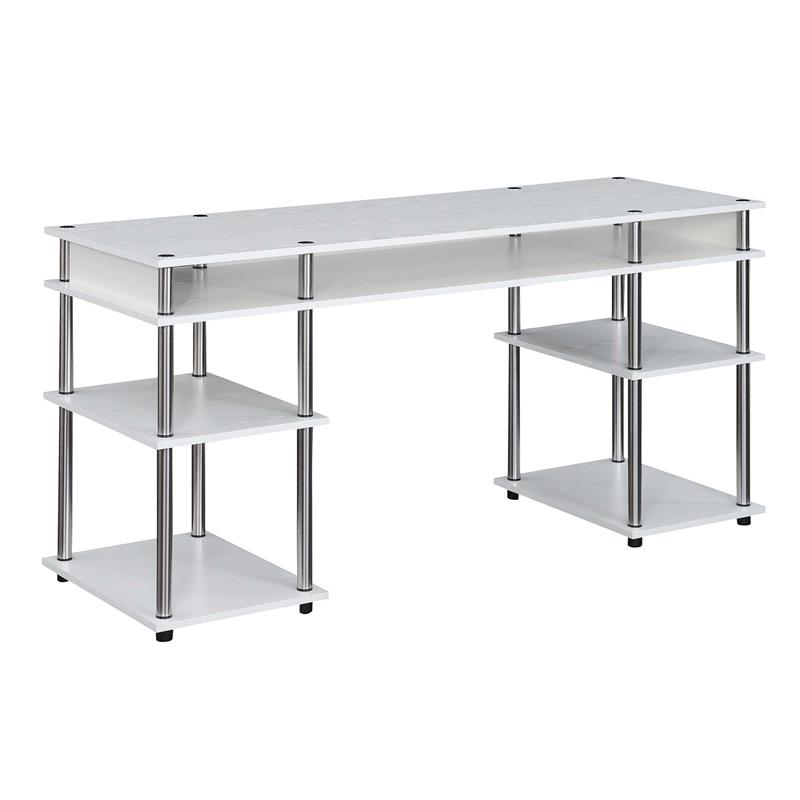 Pemberly Row No-Tools 60-inch Deluxe Student Desk with Shelves in White Wood